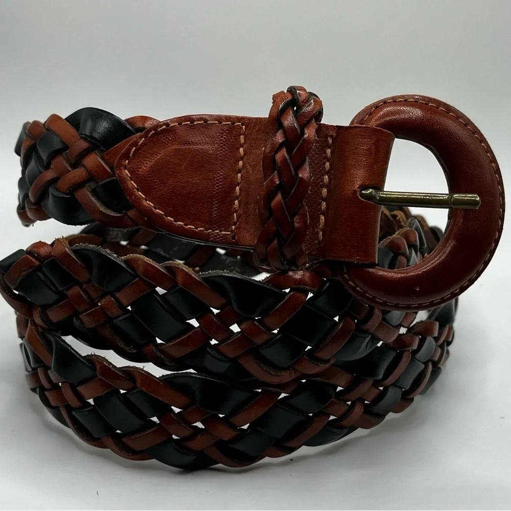 vintage G.H Bass & Co brown black L woven braided leather belt unisex Y2K #9